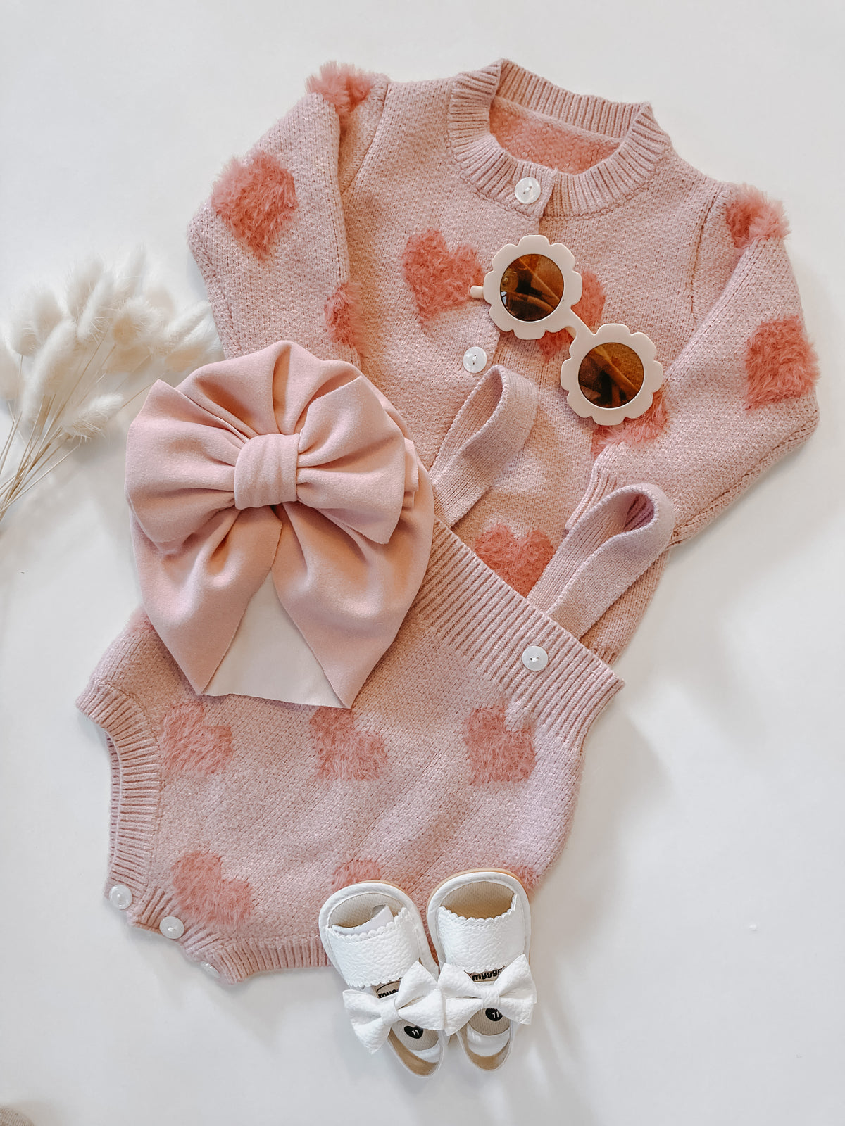 Knitted heart cardigan and romper