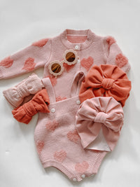 Knitted heart cardigan and romper