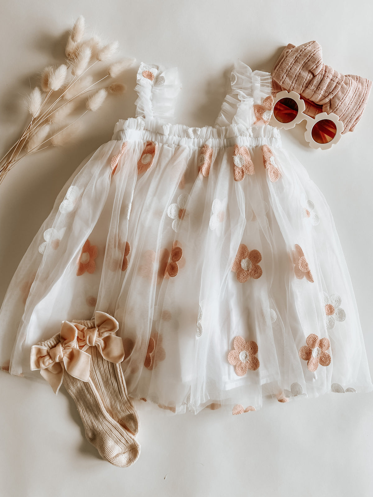 Floral tulle dress Peach