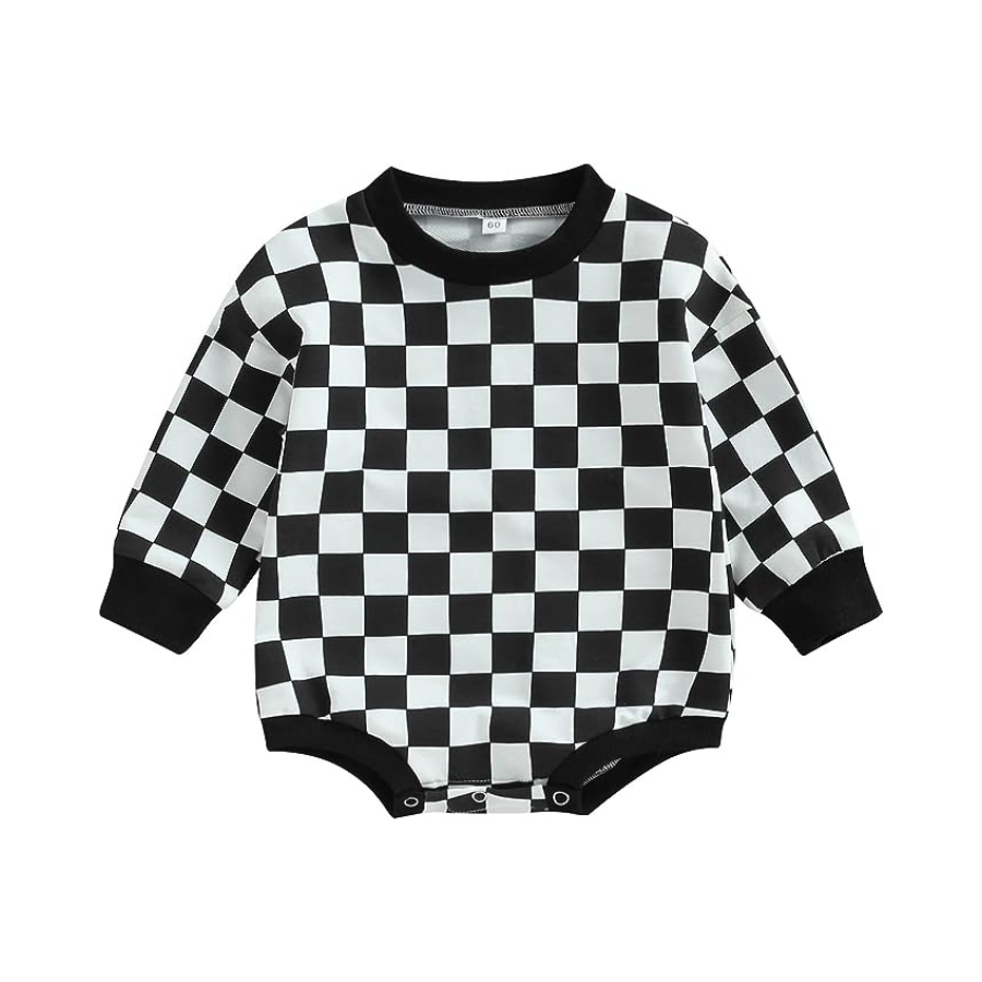Checkered Sweatshirt Romper