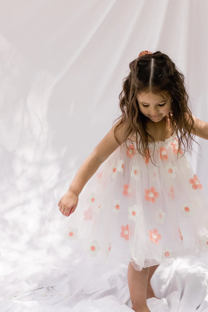 Floral tulle dress Peach